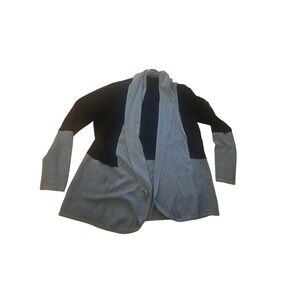 Cyrus Womens Colorblock Open Front Cardigan Black Grey Draped Shawl Collar SZ M